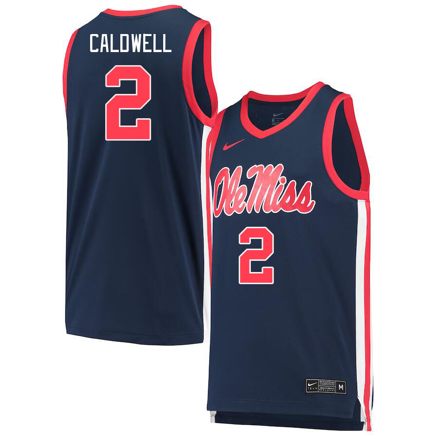 Ole Miss Rebels #2 TJ Caldwell College Basketball Jerseys Stitched Sale-Navy